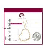 14K Yellow Gold Heart Pendant Necklace Sideways Outline with Simulated Diamonds Italy 16.5"