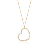14K Yellow Gold Heart Pendant Necklace Sideways Outline with Simulated Diamonds Italy 16.5"
