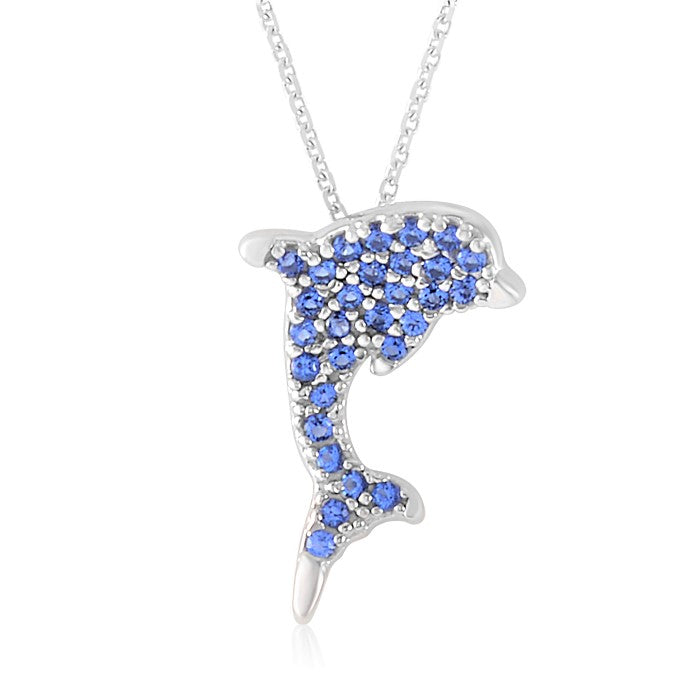 Dolphin Pavé Pendant Necklace in 14k White Gold with CZ Pavé