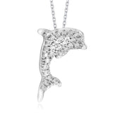 Dolphin Pavé Pendant Necklace in 14k White Gold with CZ Pavé
