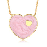 14K Yellow Gold Dark Marbled Enamel Heart on Heart Pendant Necklace 16 Inches