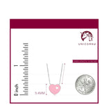 14K White Gold Pink Red or Turquoise Enamel Heart on Heart Pendant Necklace 16 Inches