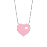 14K White Gold Pink Red or Turquoise Enamel Heart on Heart Pendant Necklace 16 Inches