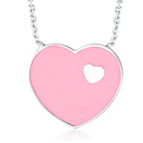 14K White Gold Pink Red or Turquoise Enamel Heart on Heart Pendant Necklace 16 Inches