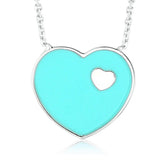 14K White Gold Pink Red or Turquoise Enamel Heart on Heart Pendant Necklace 16 Inches