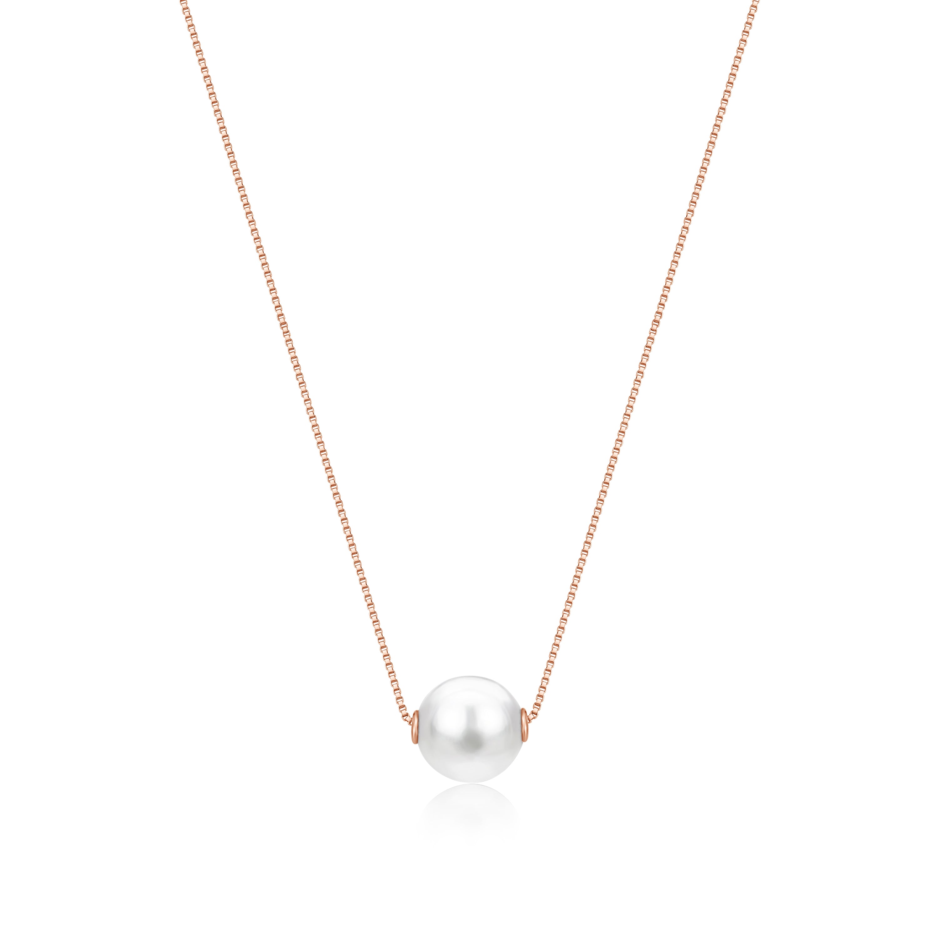 14K Yellow White or Rose Gold Necklace Pendant with Floating Freshwater Cultured Pearl 15.5"