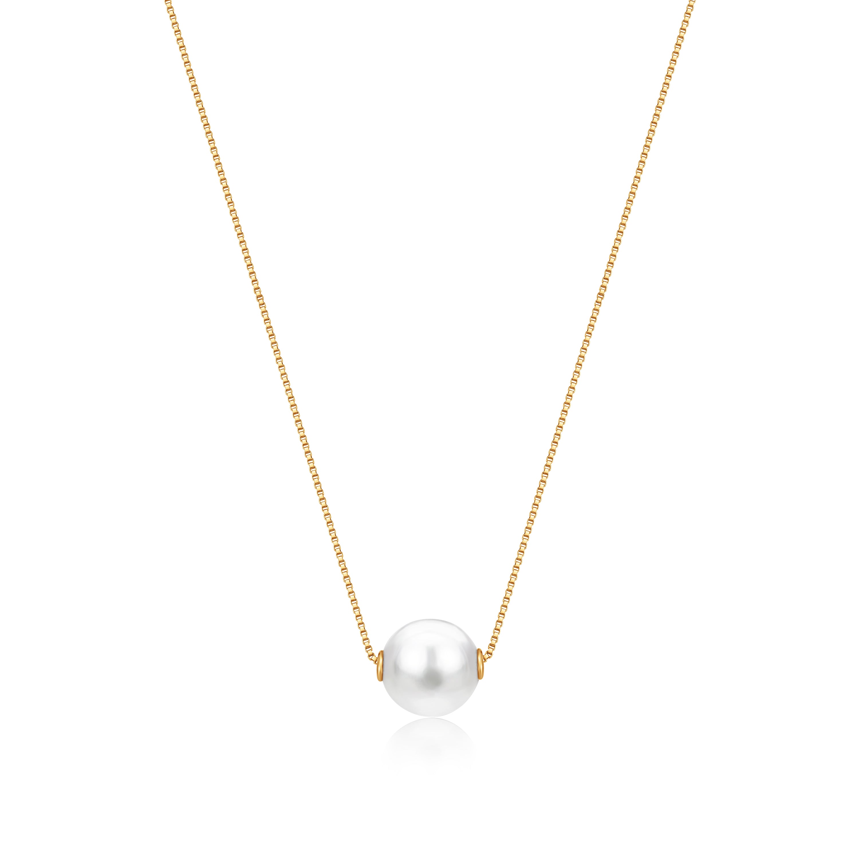 14K Yellow White or Rose Gold Necklace Pendant with Floating Freshwater Cultured Pearl 15.5"
