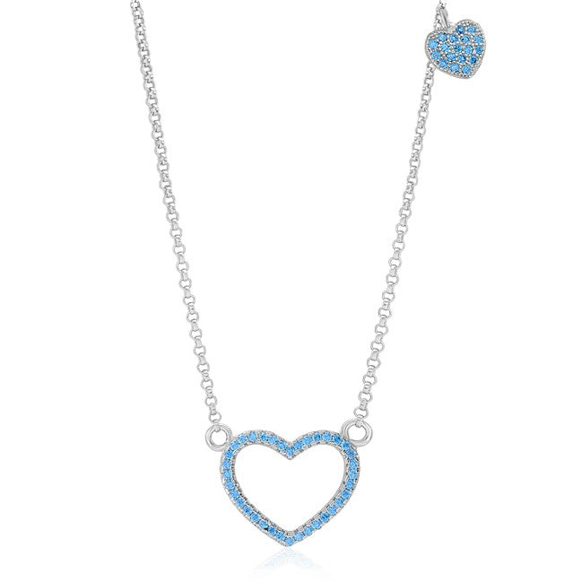 Sterling Silver 925 Open Heart Necklace Pendant Girls Teens Cubic Zirconia 15" Strong Rolo Chain Italy UnicornJ