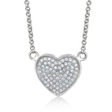 Heart Pendant Necklace in Sterling Silver with CZ Pavé