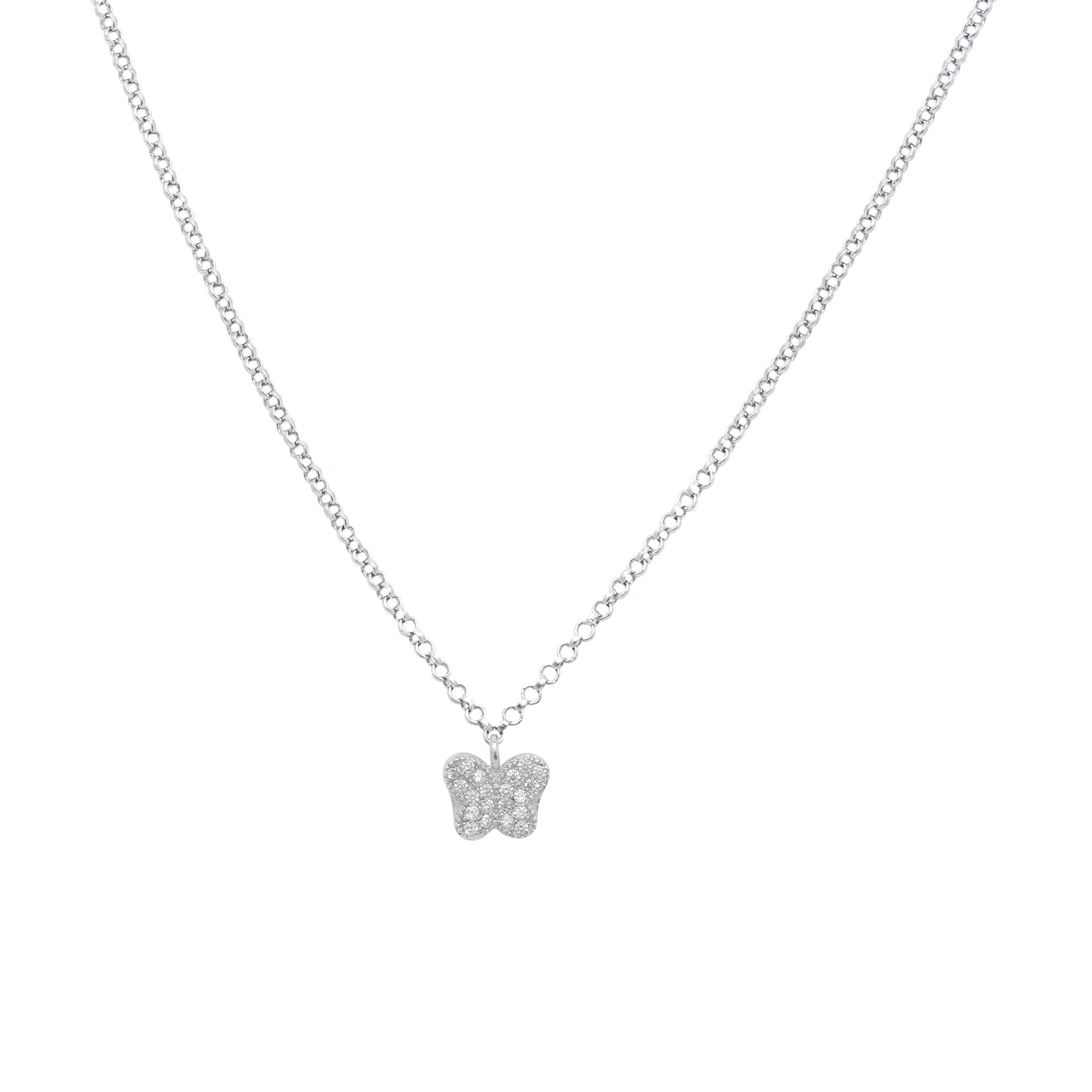 Butterfly Pendant Necklace in Sterling Silver with CZ Pavé