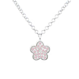 Flower Pendant Necklace in Sterling Silver with CZ Pavé