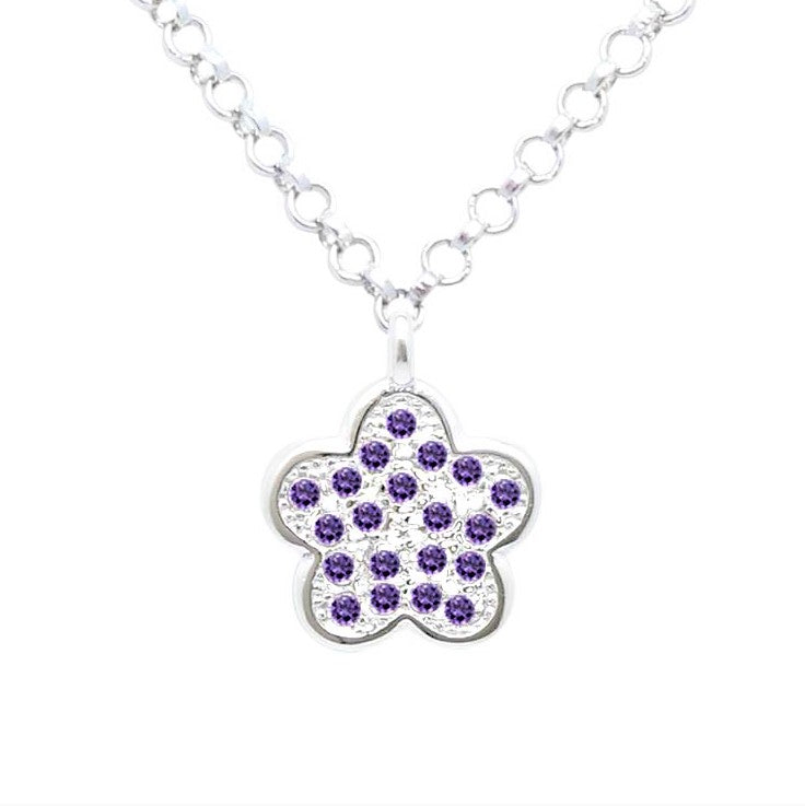 Flower Pendant Necklace in Sterling Silver with CZ Pavé