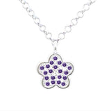 Flower Pendant Necklace in Sterling Silver with CZ Pavé