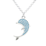 Dolphin Pendant Necklace in Sterling Silver with CZ Pavé