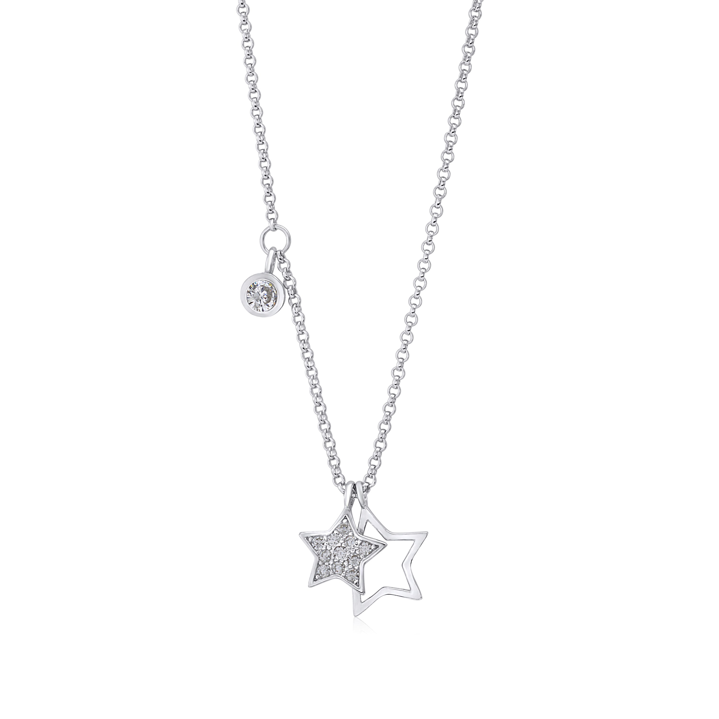 UNICORNJ Sterling Silver 925 Star Charm Pendant Necklace with Pavé Cubic Zirconia on Rolo Chain