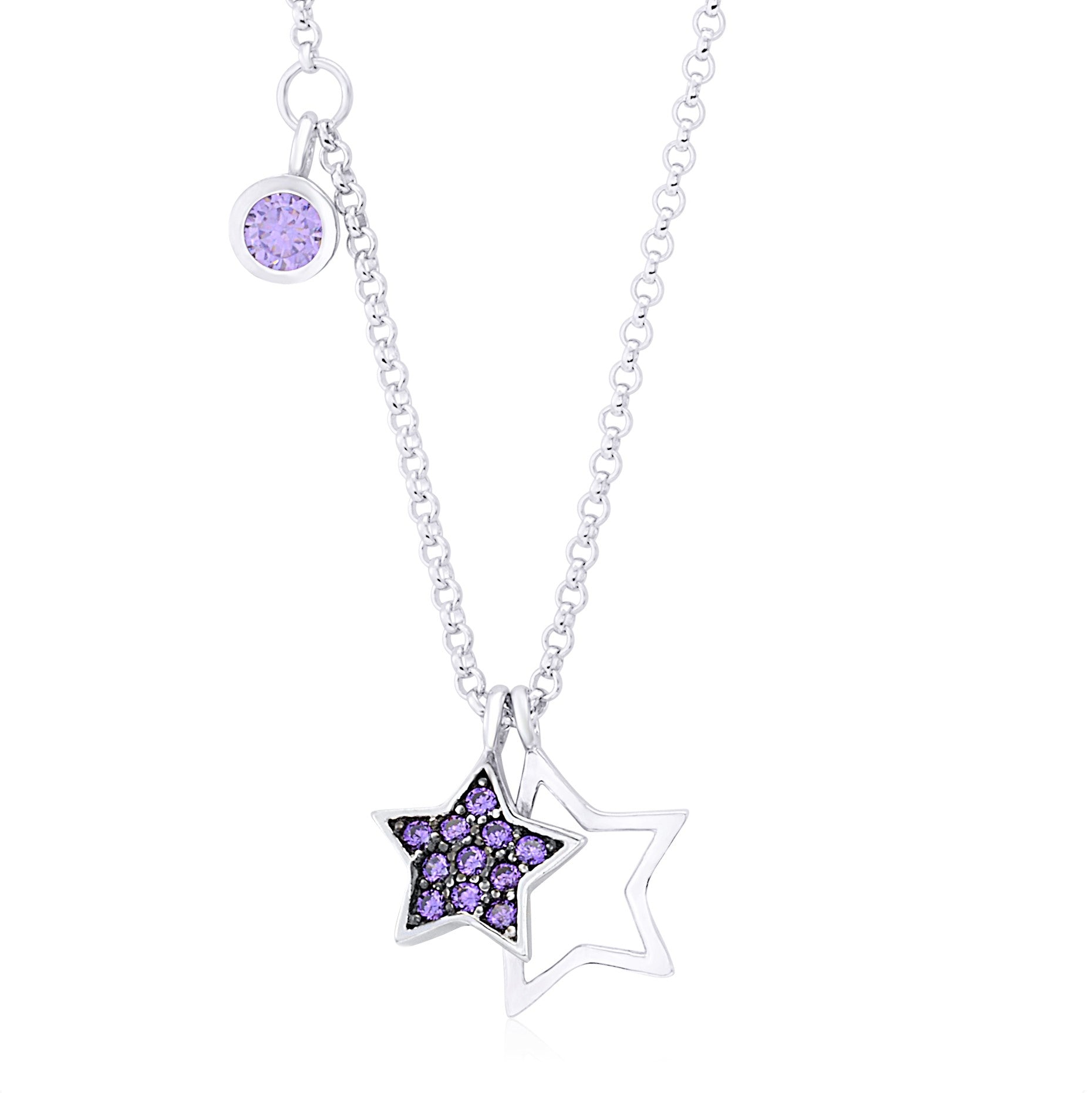 UNICORNJ Sterling Silver 925 Star Charm Pendant Necklace with Pavé Cubic Zirconia on Rolo Chain