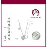 UNICORNJ Sterling Silver 925 Heart Charm Pendant Necklace with Pavé Cubic Zirconia on Rolo Chain