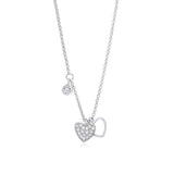 UNICORNJ Sterling Silver 925 Heart Charm Pendant Necklace with Pavé Cubic Zirconia on Rolo Chain