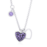 UNICORNJ Sterling Silver 925 Heart Charm Pendant Necklace with Pavé Cubic Zirconia on Rolo Chain