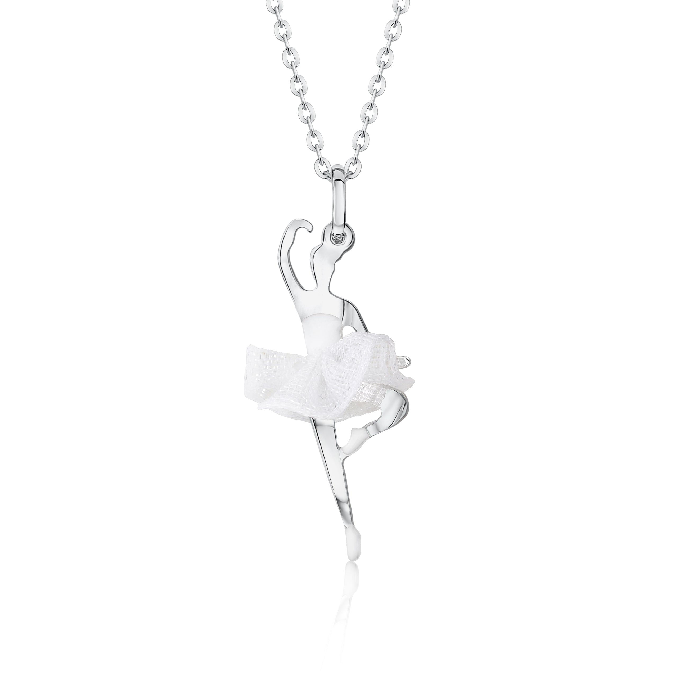 Ballet Dancer Pendant Necklace in Sterling Silver and Enamel