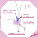 UNICORNJ Childrens Sterling Silver Girl Dancer Skater Necklace Pendant with Enamel 16"