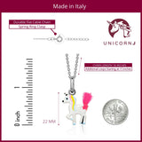 UNICORNJ Sterling Silver 925 Unicorn Pendant Necklace with Color Enamel on Chain 16"