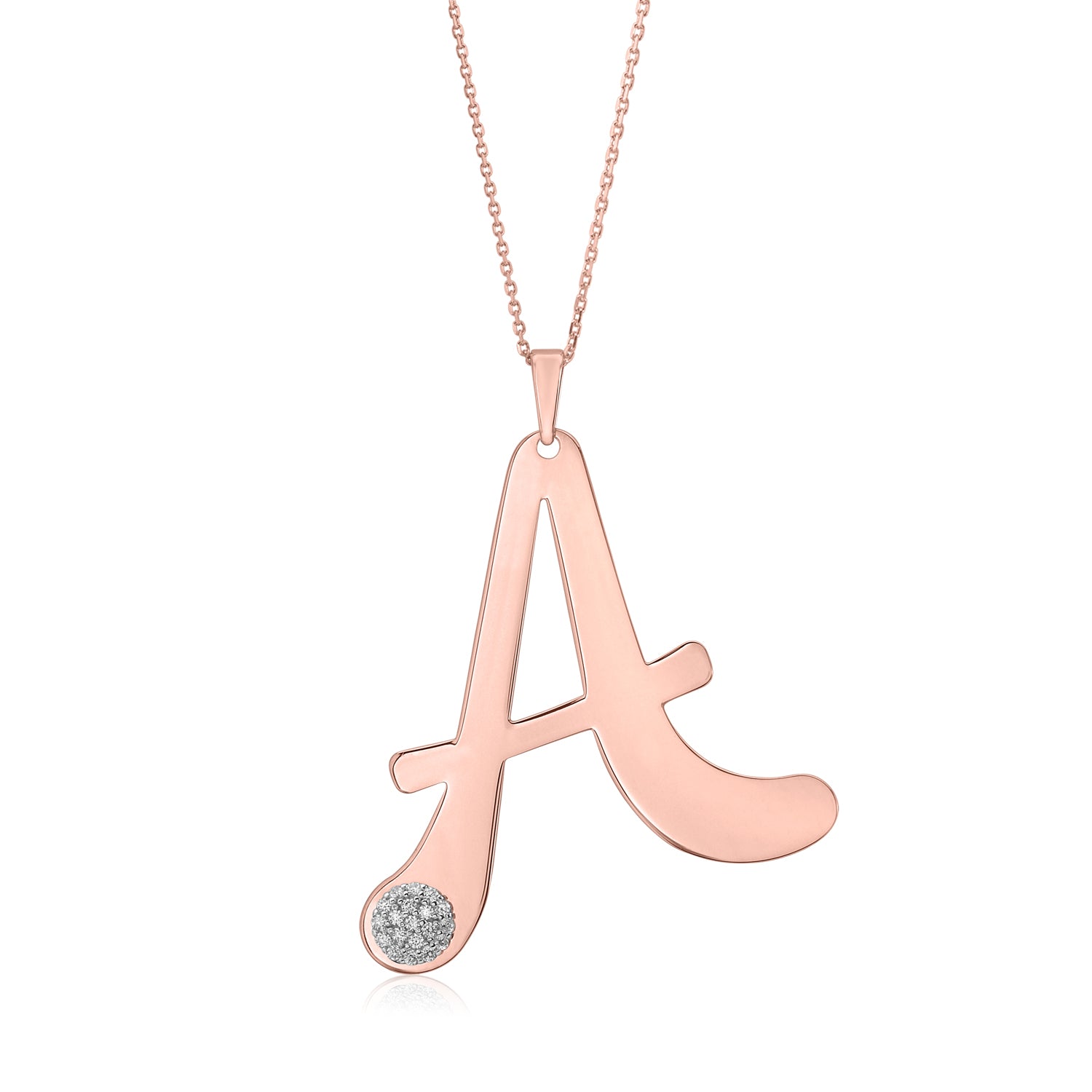 Initial Pendant in Rose Gold Plated Sterling Silver with CZ Letters on 20" Chain