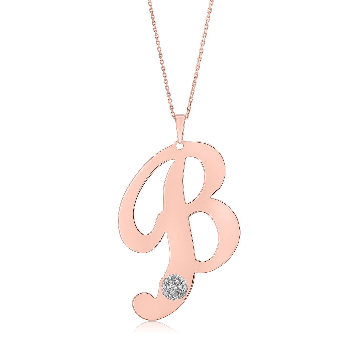 Initial Pendant in Rose Gold Plated Sterling Silver with CZ Letters on 20" Chain