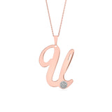 Initial Pendant in Rose Gold Plated Sterling Silver with CZ Letters on 20" Chain