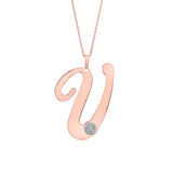 Initial Pendant in Rose Gold Plated Sterling Silver with CZ Letters on 20" Chain