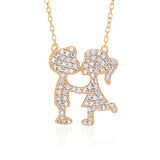 UNICORNJ Sterling Silver 925 Pave CZ Girl Boy Kissing Silhouette Pendant Yellow Gold Plated  18" Italy