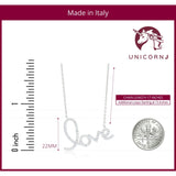 Script Love Necklace Pendant Sterling Silver 925 Yellow Gold Plated with Simulated Diamonds 17"