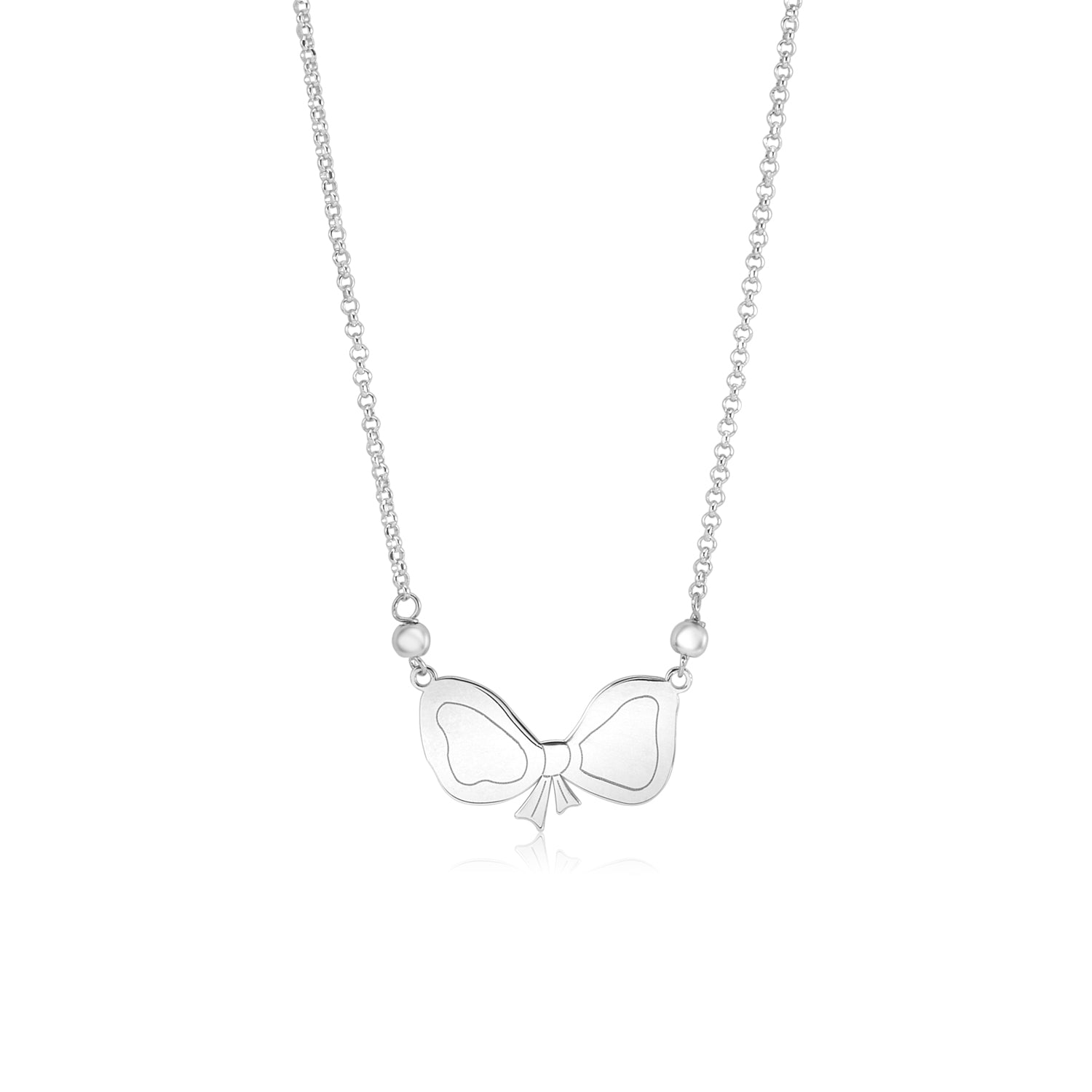 Sterling Silver Rose Gold Plated High Polished Fantasy Bow Pendant Necklace on Rolo Chain 16"