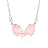 Sterling Silver Rose Gold Plated High Polished Fantasy Bow Pendant Necklace on Rolo Chain 16"