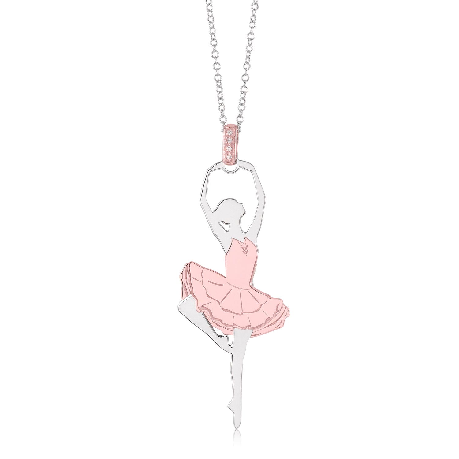Sterling Silver Rose Gold Large Ballerina Ballet Dancer Passe Silhouette Necklace Long Rolo Chain