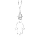 Sterling Silver Rose Gold Plated Polished Large Double Hamsa Dangle Necklace Pendant 18"
