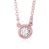 UNICORNJ Sterling Silver Rose and Yellow Gold Plated Polished Bezel Set Round Simulated Diamond Solitaire 6mm Necklace