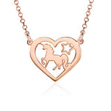 Sterling Silver Trotting Unicorn in Heart Pendant Necklace on Rolo Chain 17"