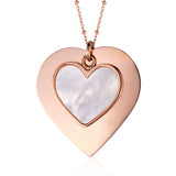 Sterling Silver Large Layered Double Heart Pendant Necklace Rose Gold Plated 28"
