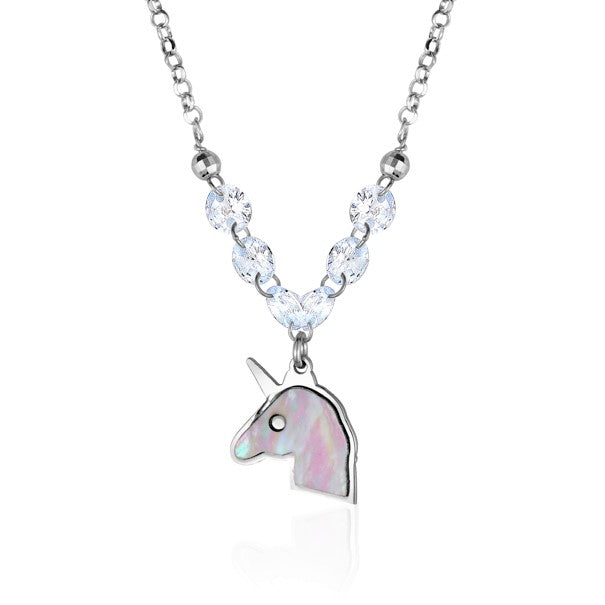 Sterling Silver Unicorn Necklace Pendant with Mother of Pearl