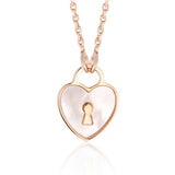 Sterling Silver Heart Lock Keyhole Pendant Necklace with Mother of Pearl Inlay 17"