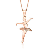 Sterling Silver & Sterling Silver Rose Gold Plated Ballet Dancer Pendant Necklace for Girls on Cable Chain 16"