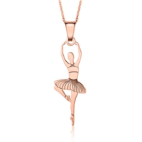 Sterling Silver & Sterling Silver Rose Gold Plated Ballet Dancer Pendant Necklace for Girls on Cable Chain 16"