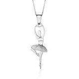 Sterling Silver & Sterling Silver Rose Gold Plated Ballet Dancer Pendant Necklace for Girls on Cable Chain 16"