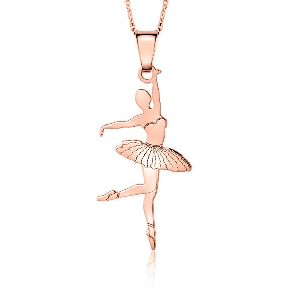 Sterling Silver & Sterling Silver Rose Gold Plated Ballet Dancer Pendant Necklace for Girls on Cable Chain 16"