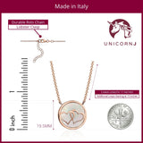 Sterling Silver Necklace Pendant Double Hearts Linked in Circle Rose Gold Plated with Mother of Pearl 17"