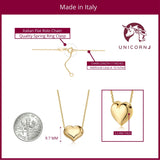 Floating Puff Heart Pendant Necklace 14K Yellow Gold on Box Chain Italy UNICORNJ 16"