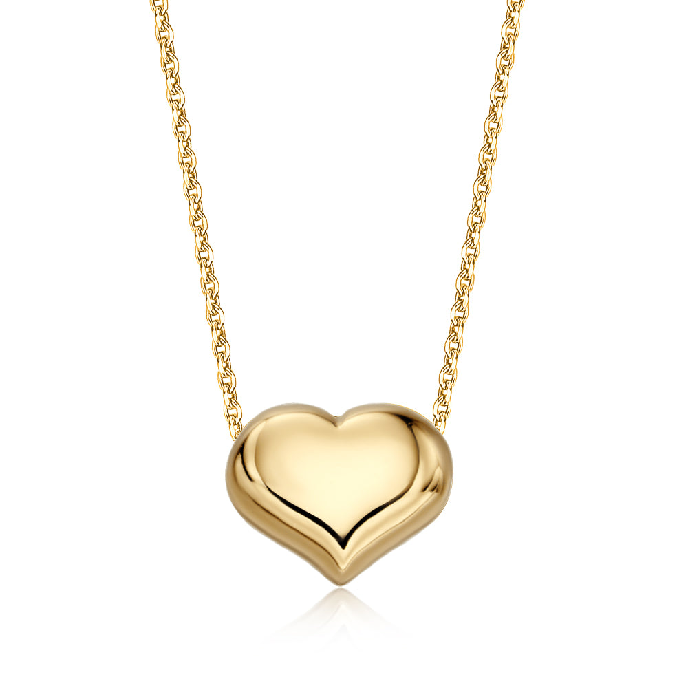 14K Yellow Gold Puff Heart Pendant Necklace with Diamond Star