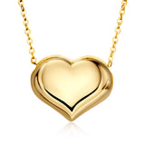 Floating Puff Heart Pendant Necklace 14K Yellow Gold on Box Chain Italy UNICORNJ 16