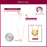 14K Yellow Gold Floating Puff Heart Pendant Necklace Polished Shiny on Cable Chain Italy 17.5"